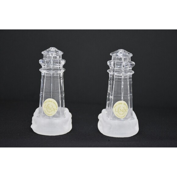 Lenox‎ Full Lead Crystal Lighthouse Salt & Pepper Shakers Germany New in Box - Picture 1 of 5
